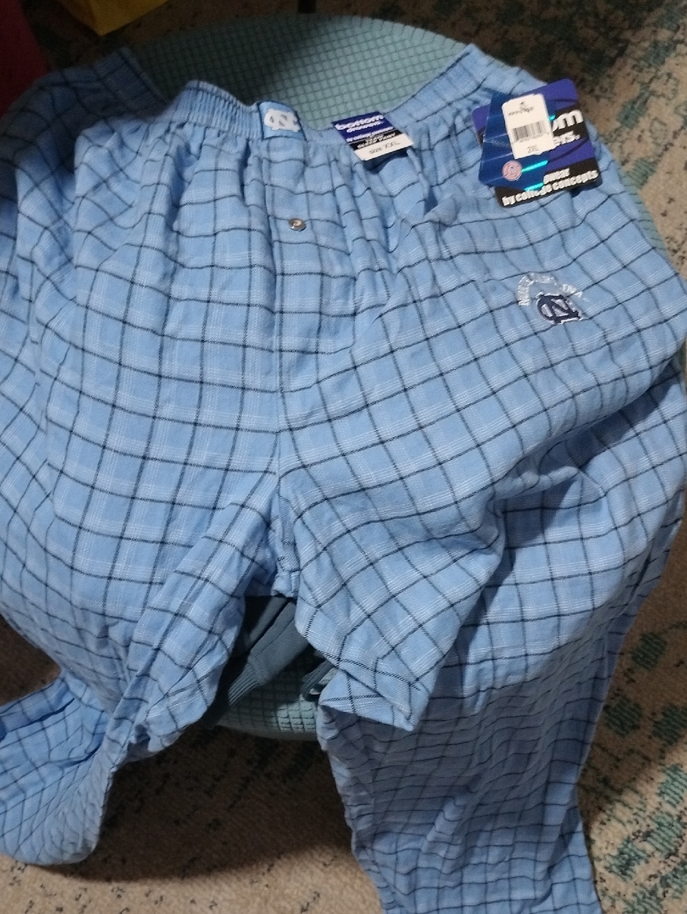Light Blue Plaid Casual Men’s Pants - Elastic Waist